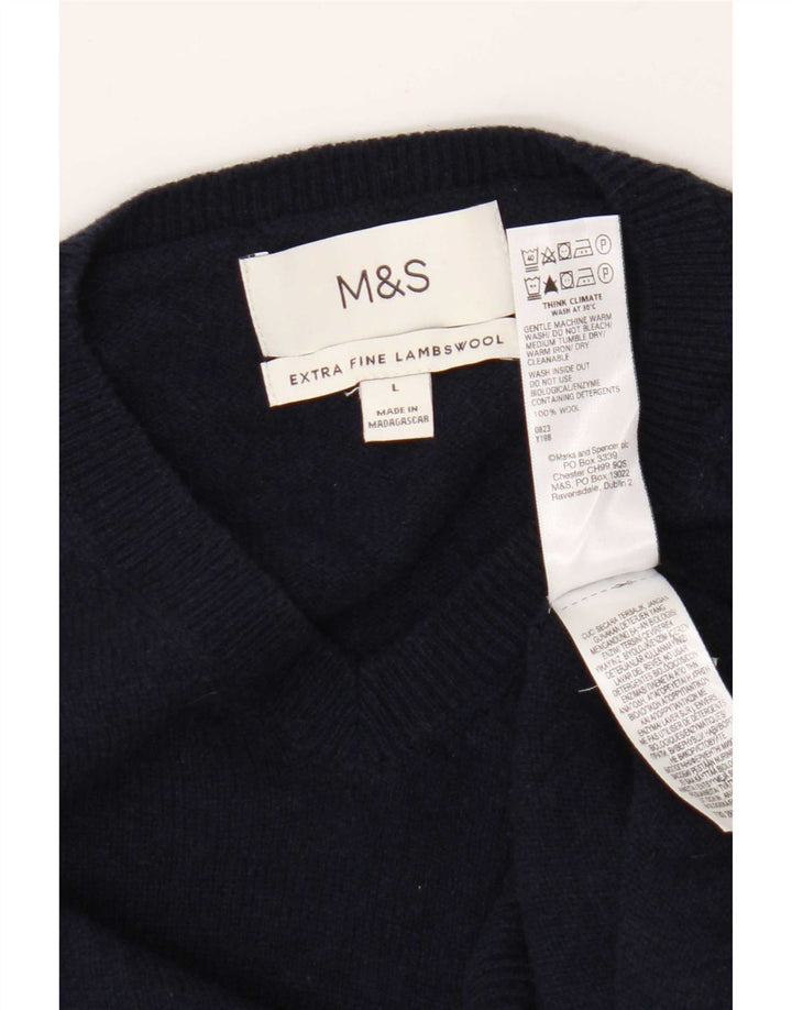 Marks & Spencer Herren-Pullover mit V-Ausschnitt, groß, marineblaue Wolle
