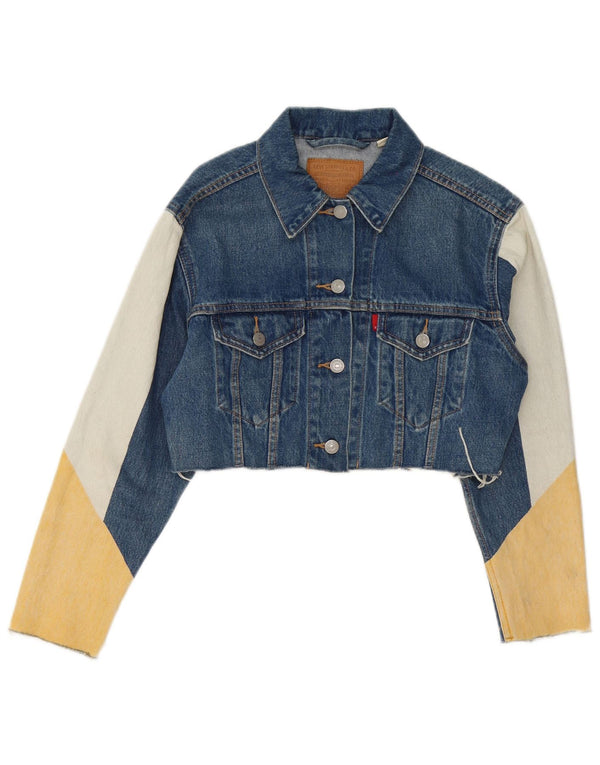 Levi's Damen Crop Loose Fit Jeansjacke UK 4 XS Blauer Farbblock
