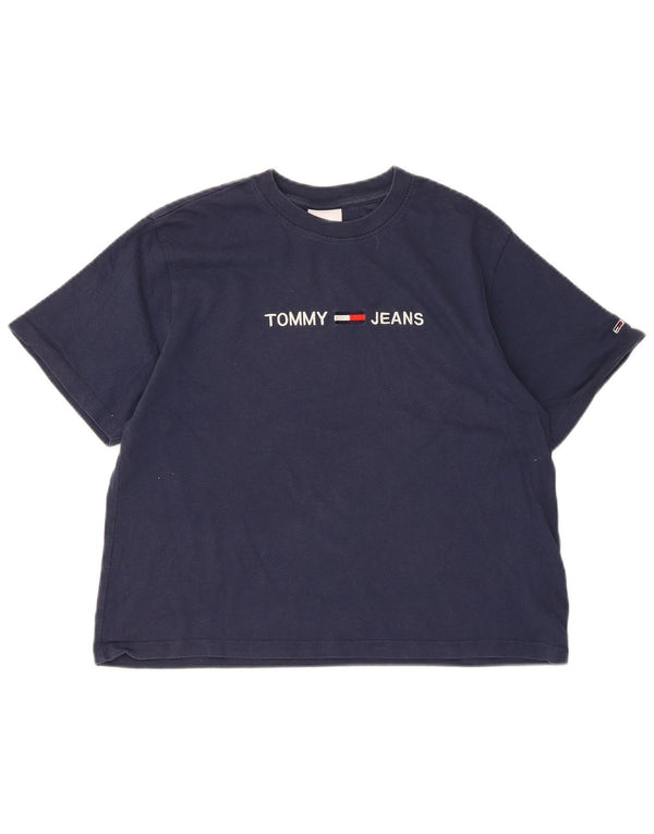 Tommy Hilfiger Damen Crop Graphic T-Shirt Top UK 10 Small Marineblau Baumwolle