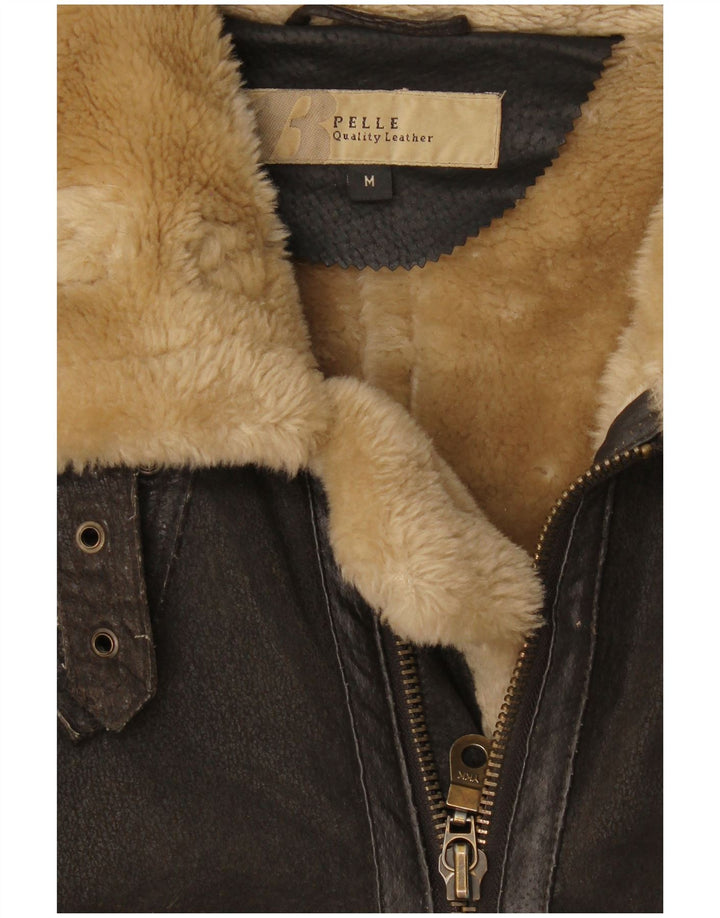 Bata Herren Leder-Shearling-Jacke UK 38 Mittelbraunes Leder