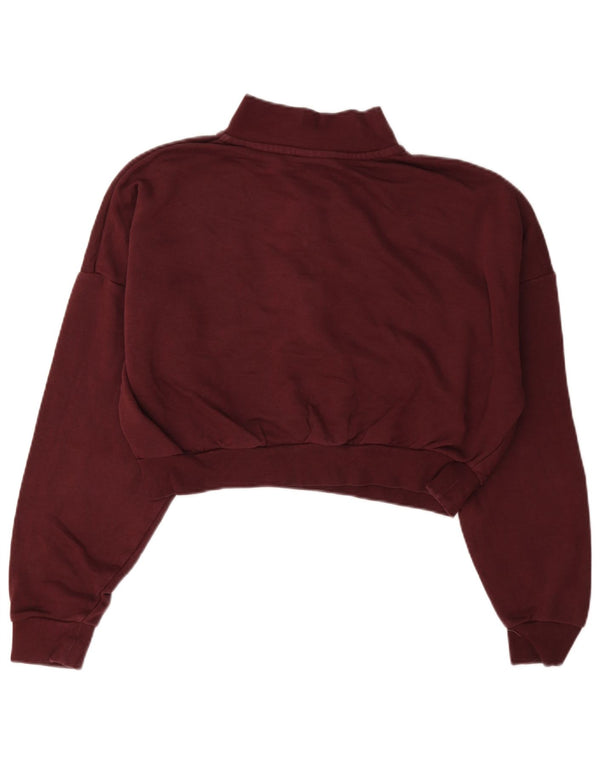 Nike Damen Crop Zip Neck Sweatshirt Pullover UK 14 Medium Burgund Baumwolle