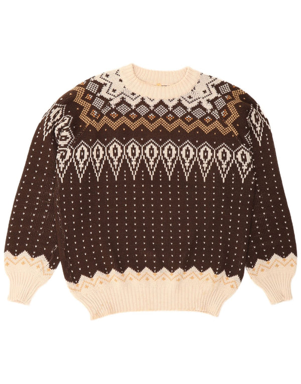 Vintage Herren Pullover mit Rundhalsausschnitt, groß, braun, Fair Isle