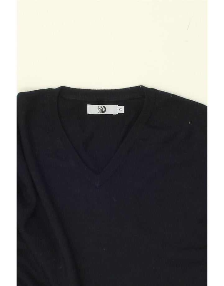 DACK'S Mens V-Neck Jumper Sweater XL Navy Blue Vintage Dack's and Second-Hand Dack's from Messina Hembry 