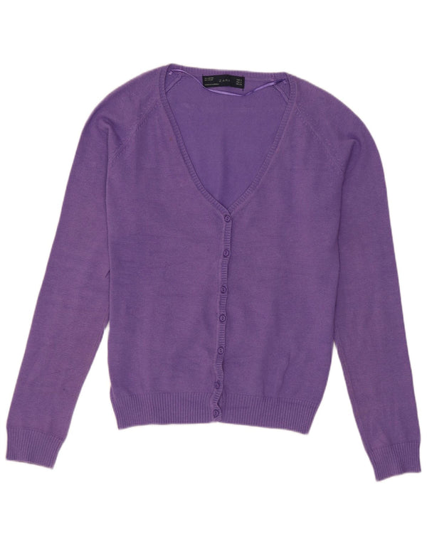 Zara Damen-Cardigan-Pullover UK 10 Small Lila Baumwolle