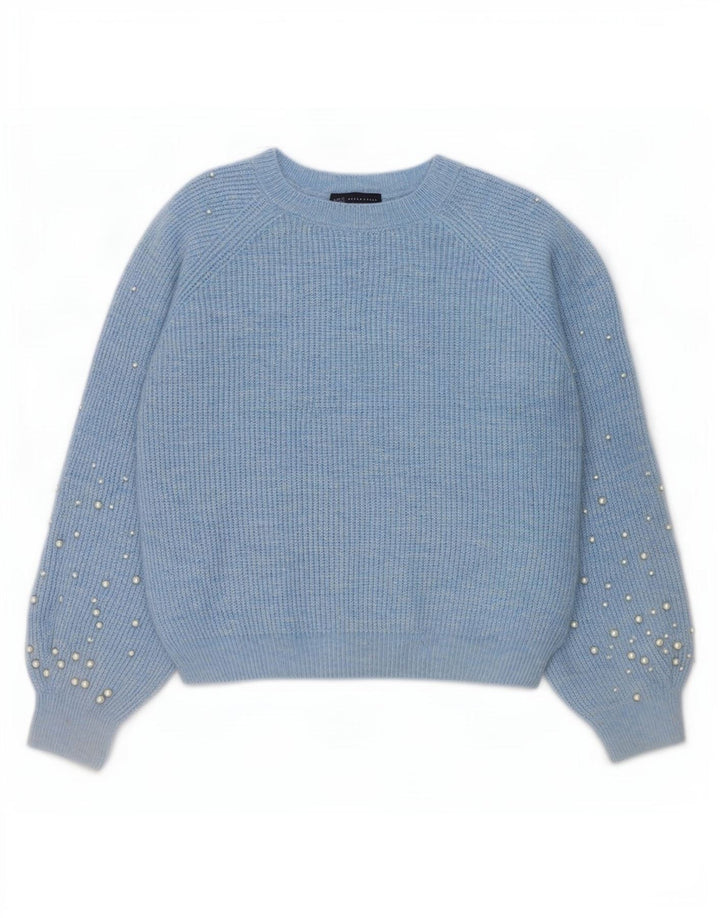 Marks & Spencer Damen-Pullover mit U-Boot-Ausschnitt, UK 14, mittelblau gepunktet