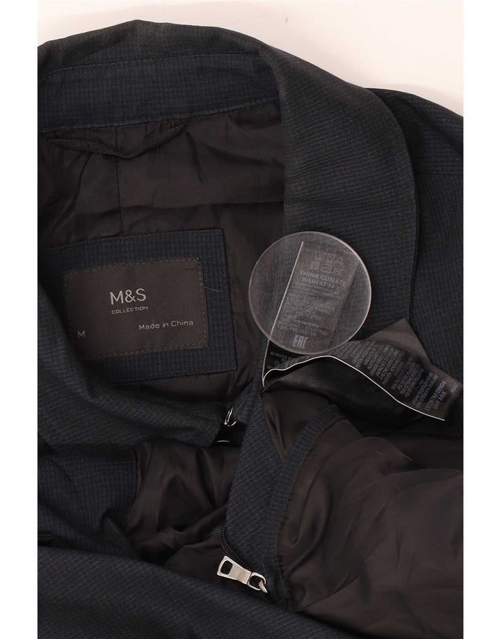 Marks & Spencer Herrenmantel UK 38 Mittelmarineblauer Hahnentritt-Polyester