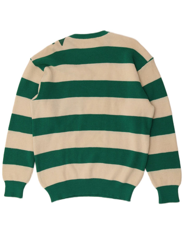 Navigare Herren-Pullover mit Rundhalsausschnitt, groß, grün gestreift, Wolle