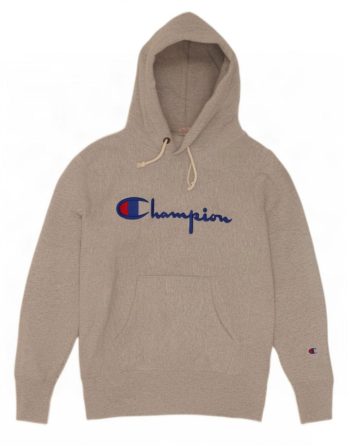 Champion Herren Reverse Weave Graphic Kapuzenpullover aus mittelgrauer Baumwolle