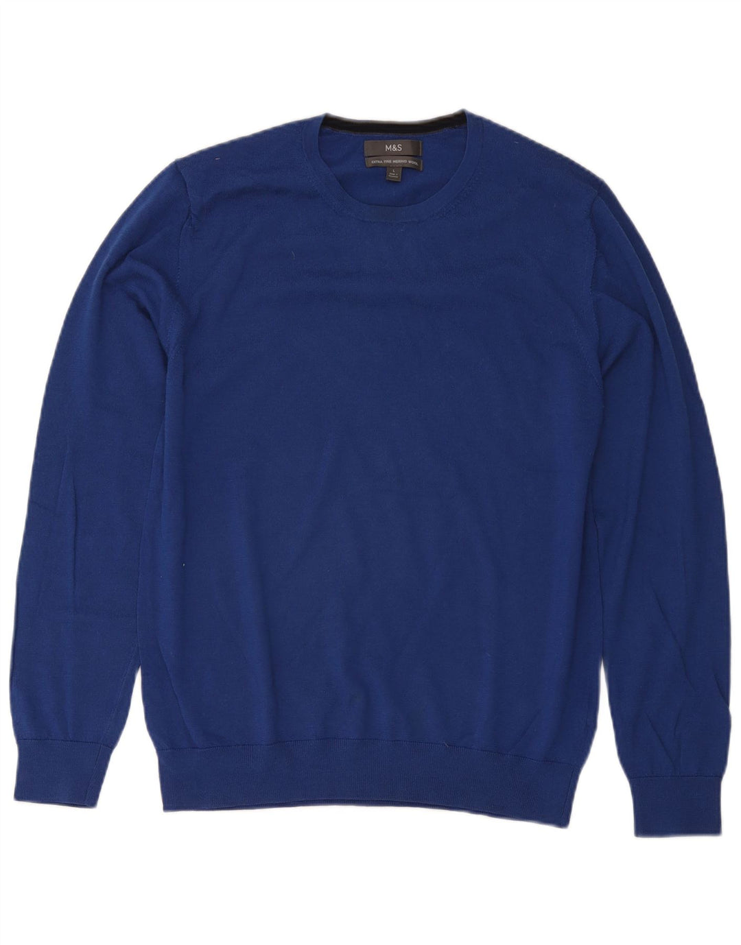 Marks & Spencer Herren-Pullover mit Rundhalsausschnitt, groß, blaue Merinowolle