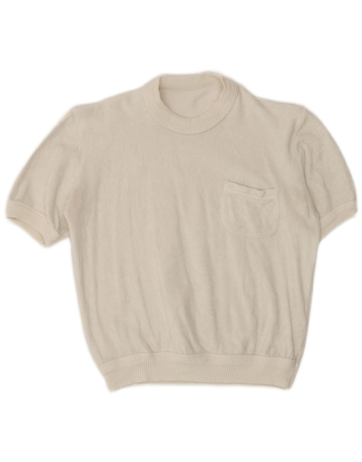Vintage Damen SamtBluse Top UK 14 Mittelweiß