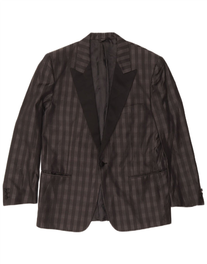 BOCCHESE Herren 1-Knopf-Blazerjacke IT 52 XL grau karierte Seide