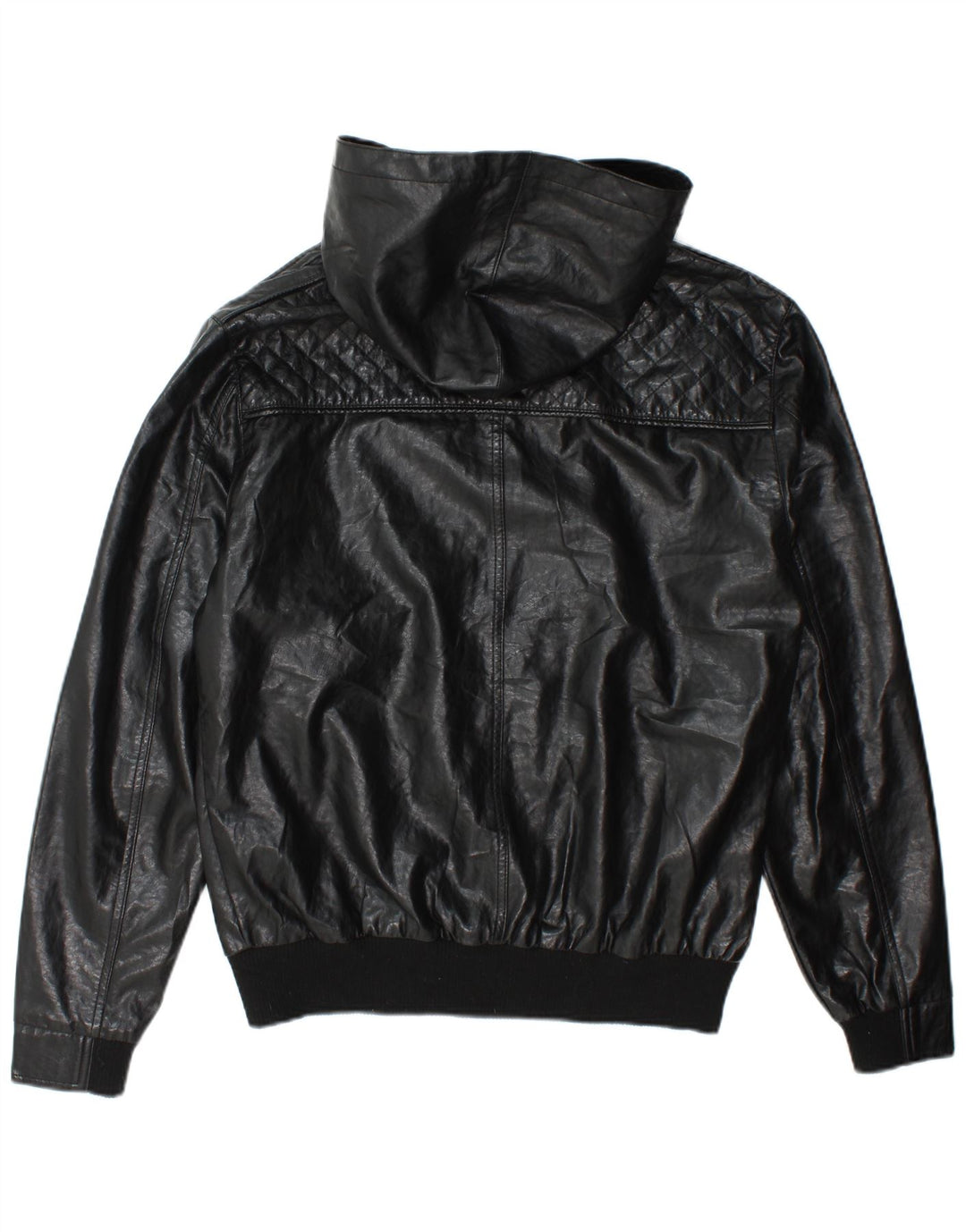 Ecko Unltd Herren-Bomberjacke aus Kunstleder mit Kapuze, UK 38, mittelschwarz