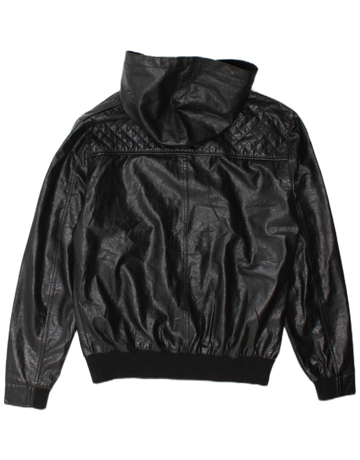Ecko Unltd Herren-Bomberjacke aus Kunstleder mit Kapuze, UK 38, mittelschwarz