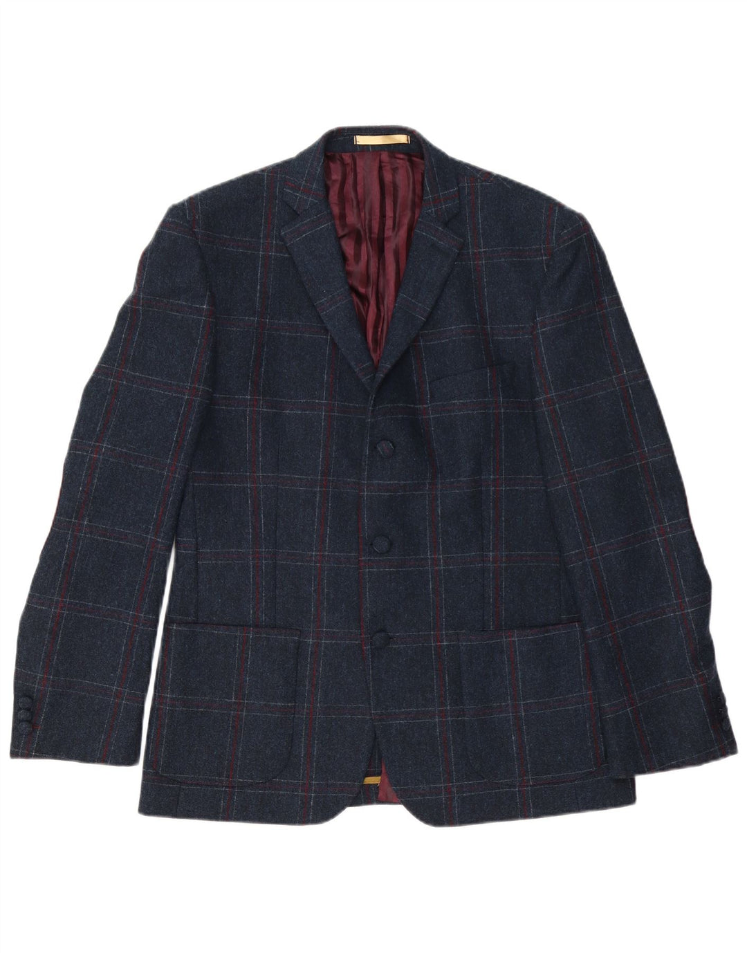 VINTAGE Herren-Blazer mit normaler Passform und 3 Knöpfen, UK 42, XL, Marineblau kariert