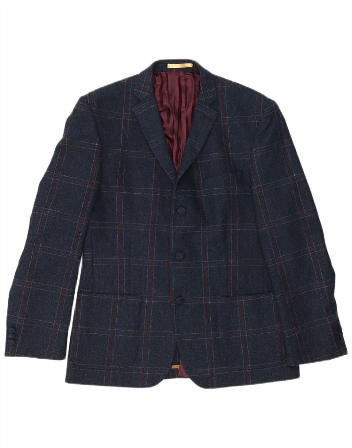 VINTAGE Herren-Blazer mit normaler Passform und 3 Knöpfen, UK 42, XL, Marineblau kariert