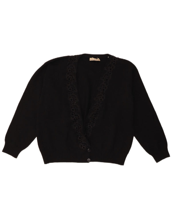 Vintage Damen Crop Oversized Cardigan Pullover IT 46 Großes Schwarz geblümt