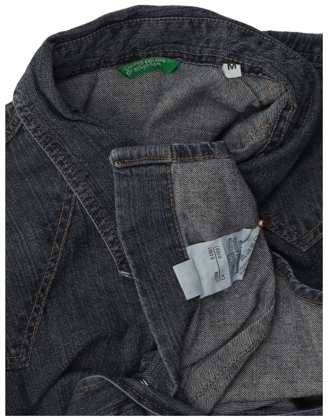 BENETTON Damen Jeanshemd UK 14 Medium Marineblau Baumwolle