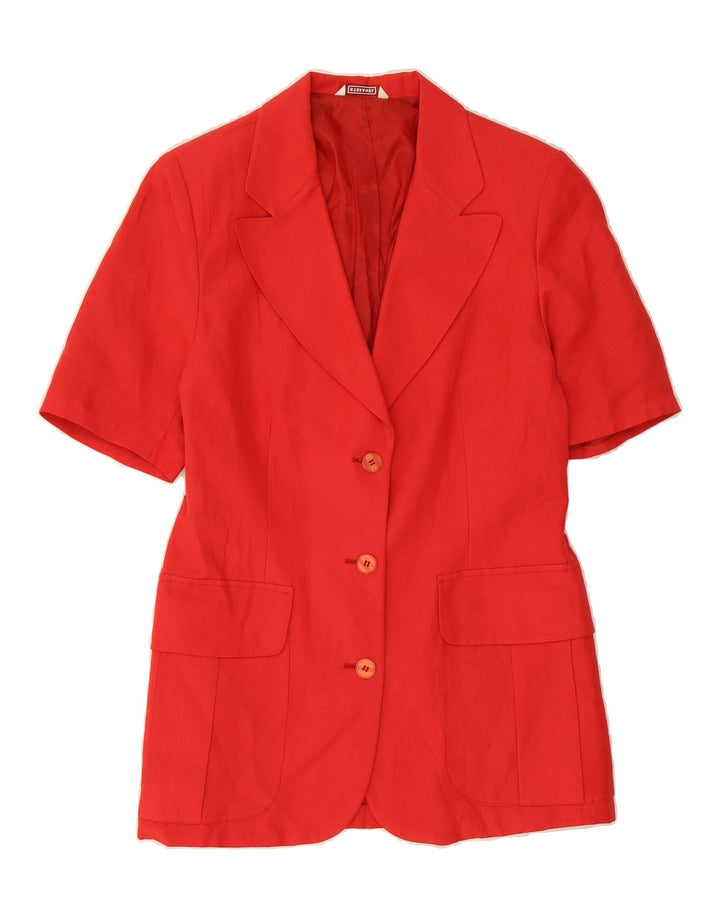 STEFANEL Womens 3 Button Short Sleeve Blazer Jacket IT 44 Medium Red Linen Vintage Stefanel and Second-Hand Stefanel from Messina Hembry 