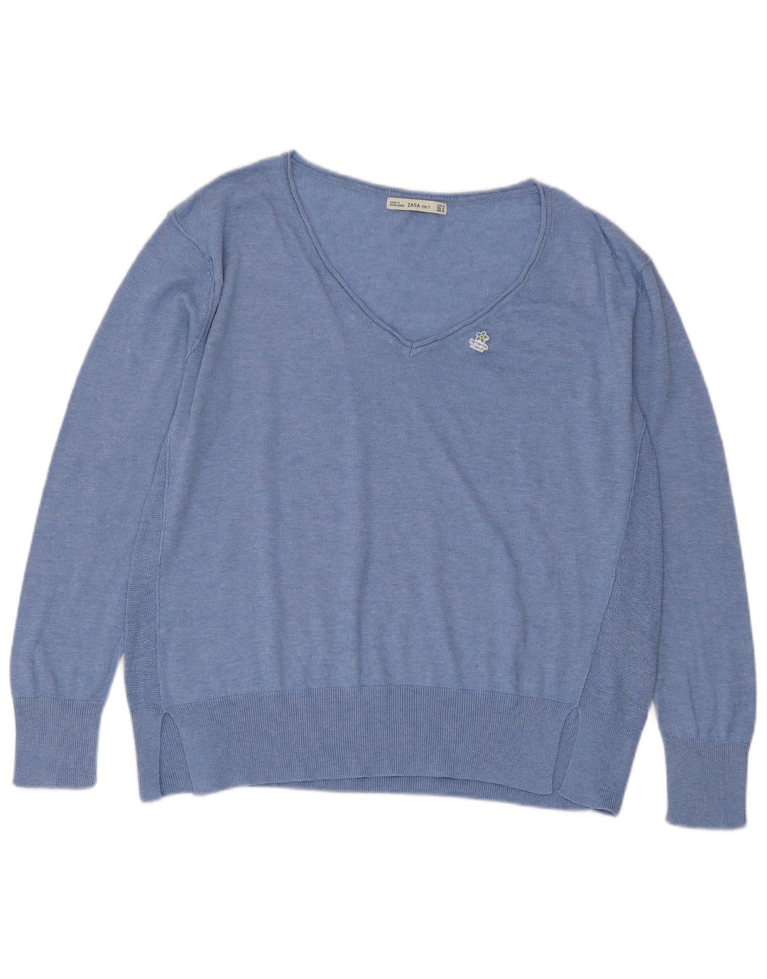Zara Damen-Pullover mit V-Ausschnitt, UK 14, Mittelblau, Polyester