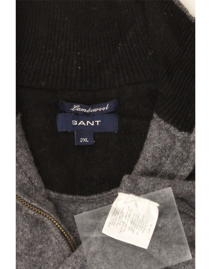 GANT Herren-Pullover mit Reißverschluss am Hals, 2XL, graue Lammwolle