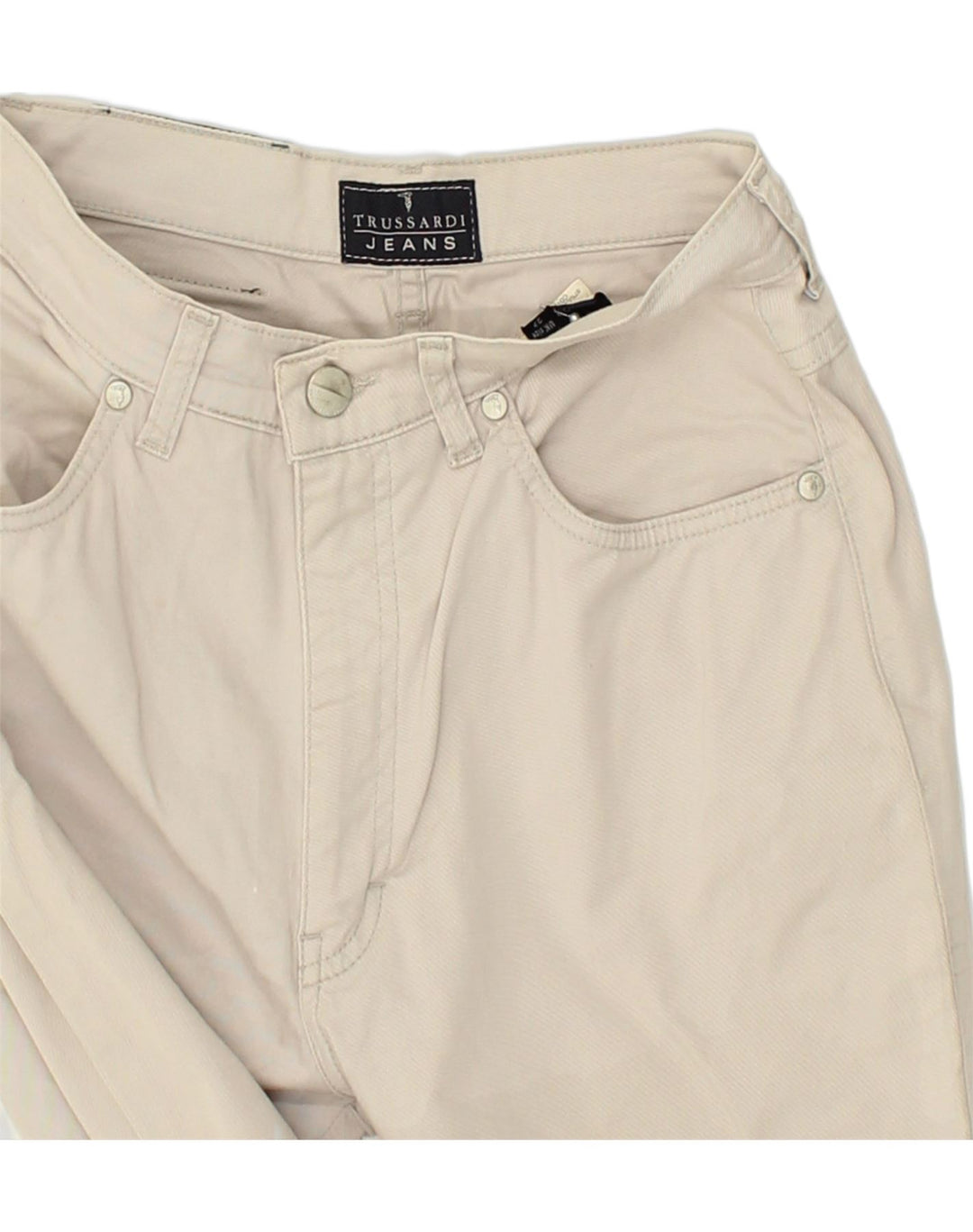 TRUSSARDI Womens Straight Casual Trousers W27 L29 Beige Cotton | Vintage Trussardi | Thrift | Second-Hand Trussardi | Used Clothing | Messina Hembry 