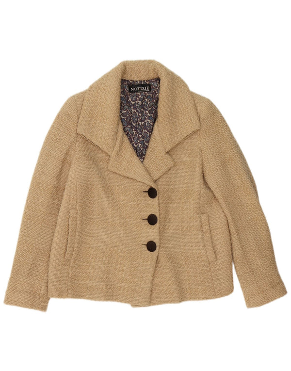 Notizie Damen-Blazerjacke mit 3 Knöpfen, UK 12, Mittelbeige aus Schurwolle