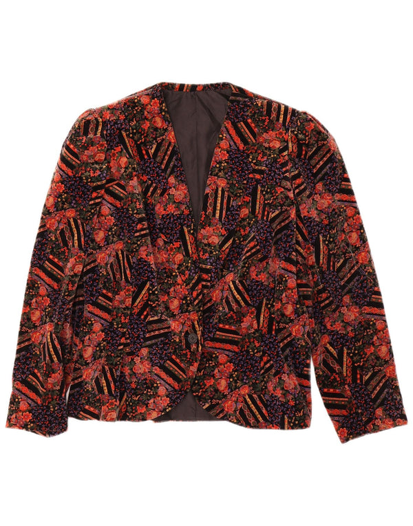 VINTAGE Damen 1 Knopf Samt Blazer Jacke UK 14 Mittelrot geblümt