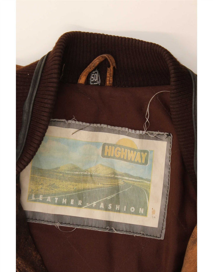 Vintage Herren Lederjacke IT 50 Großes braunes geometrisches Leder