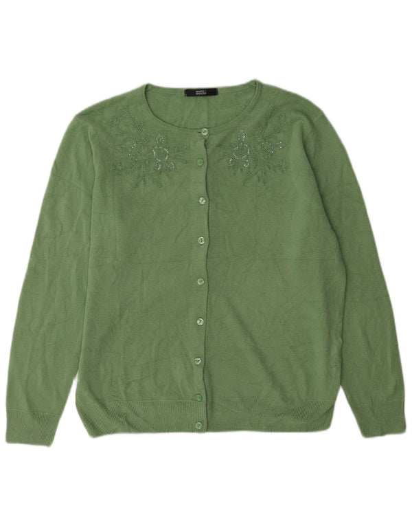 Marks & Spencer Damen-Cardigan-Pullover UK 14 Mittelgrünes Blumen-Acryl