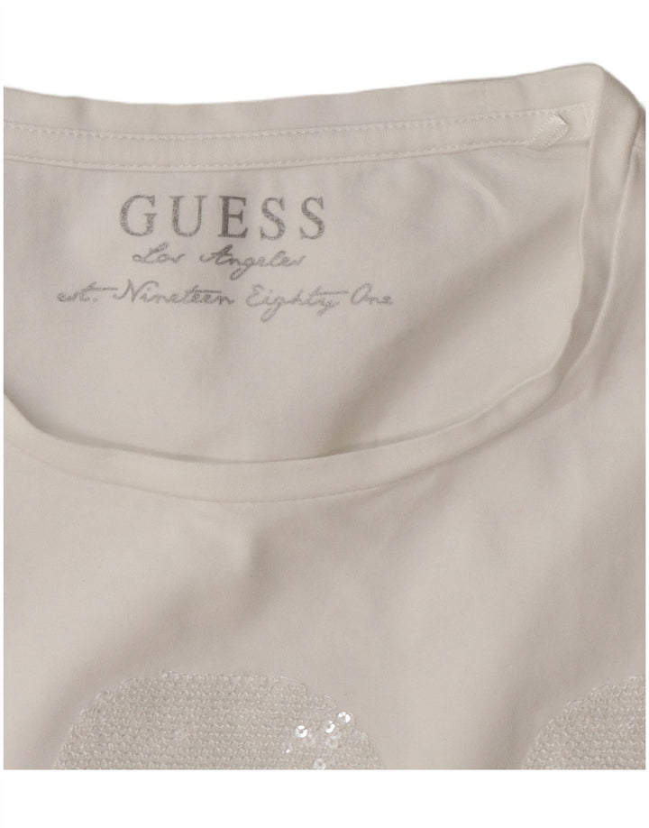 Guess Damen-T-Shirt mit normaler Grafik, Größe UK 14, mittelweiß