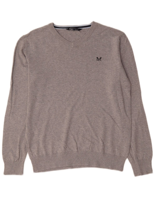 Crew Clothing Herren-Pullover mit V-Ausschnitt, Größe L, Baumwolle, Grau