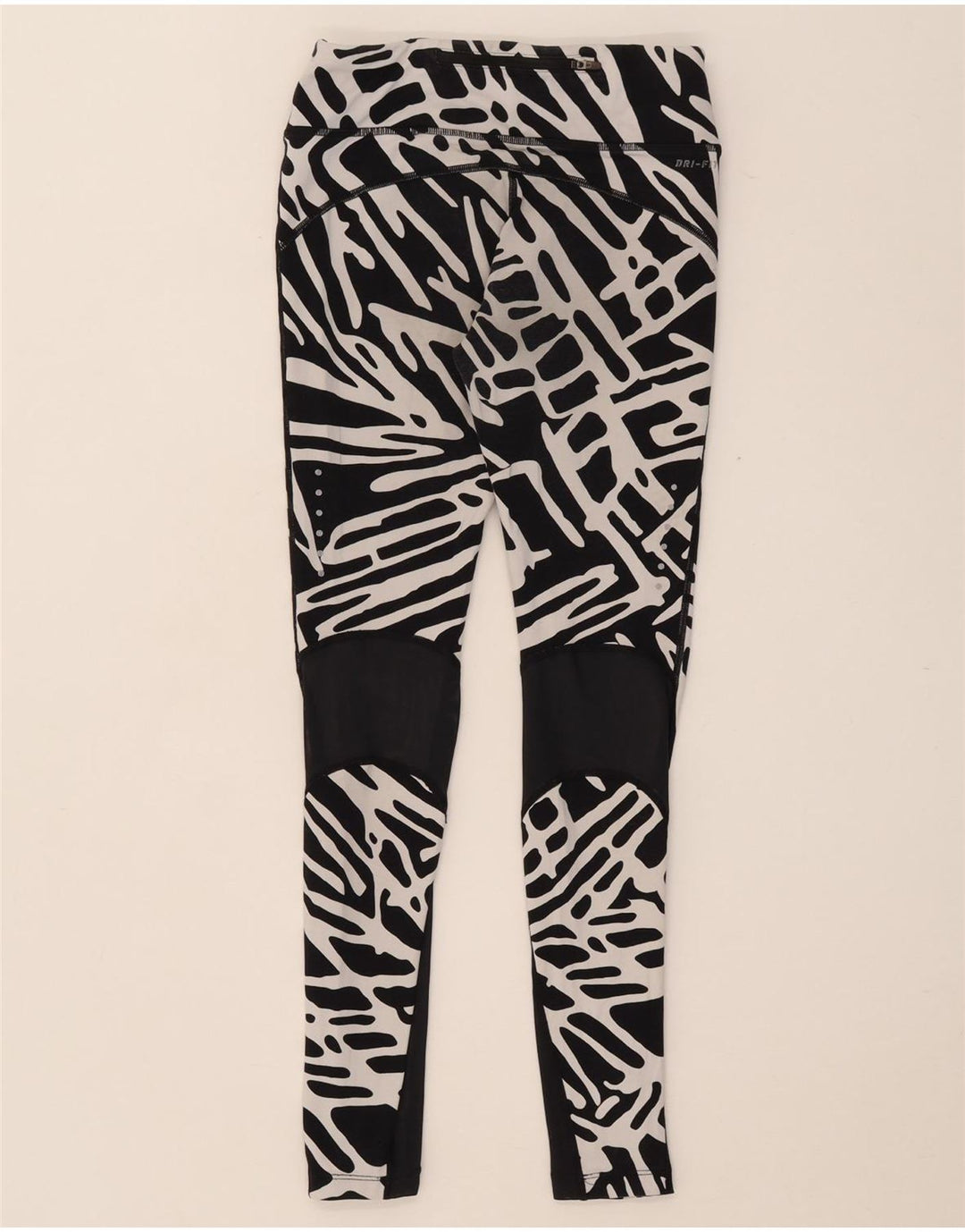 NIKE Womens Dri Fit Leggings mit abstraktem Muster UK 8 Small Schwarzes Nylon