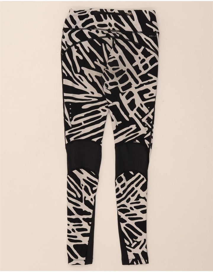 NIKE Womens Dri Fit Leggings mit abstraktem Muster UK 8 Small Schwarzes Nylon