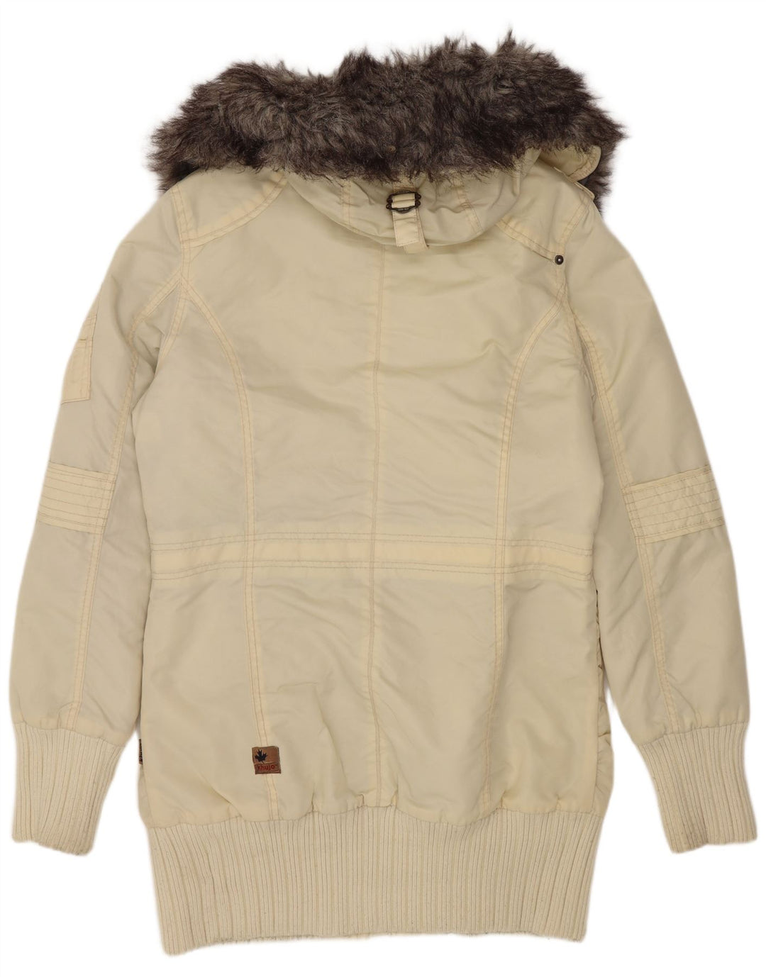 KHUJO Damen-Parkajacke mit Kapuze, UK 16, Größe L, gebrochenes weißes Nylon