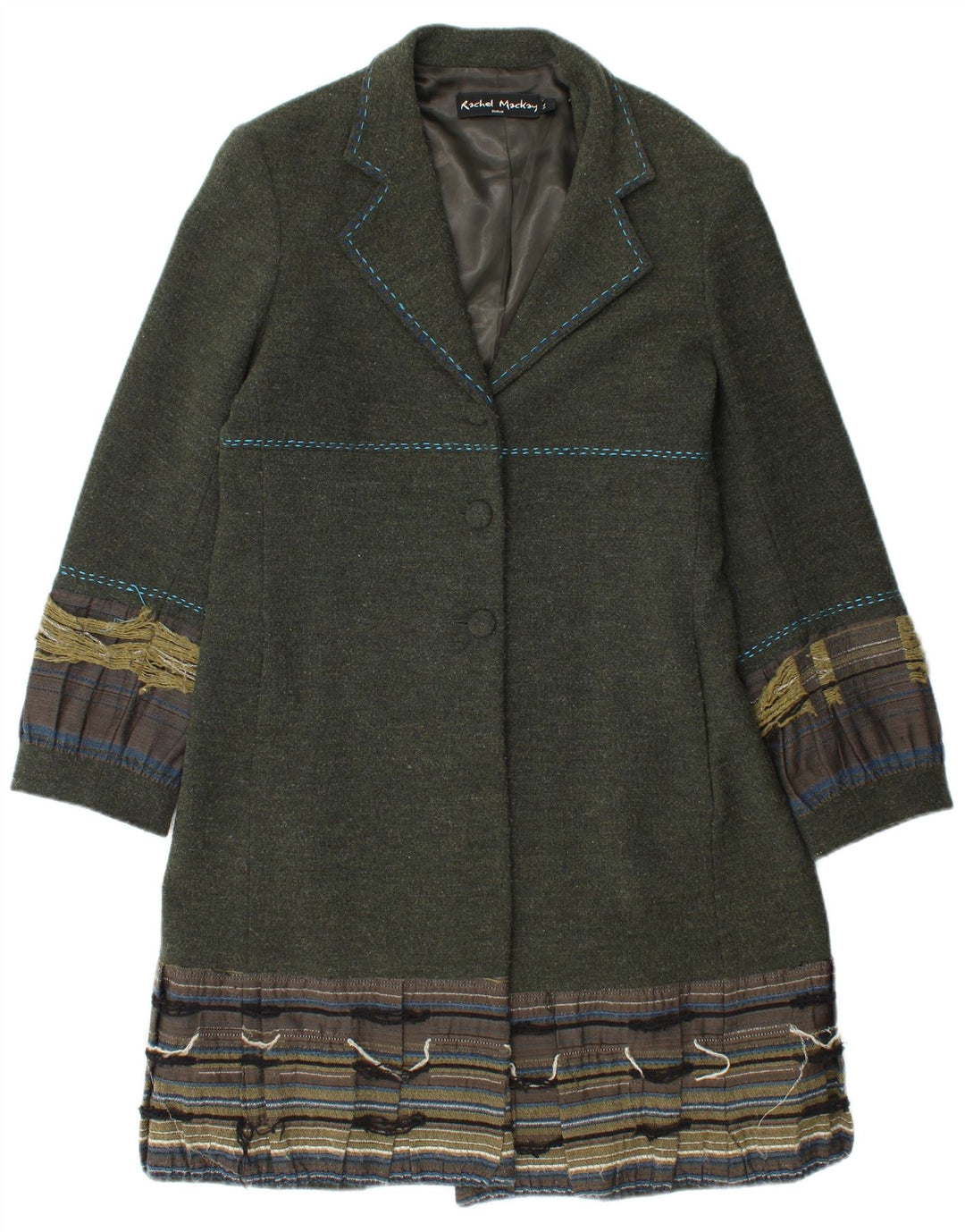 Vintage Damen Mantel UK 14 Großes grün gestreiftes Acetat