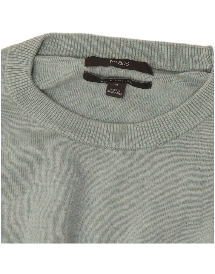 Marks & Spencer Herren-Pullover mit Rundhalsausschnitt, mittelgrüne Baumwolle