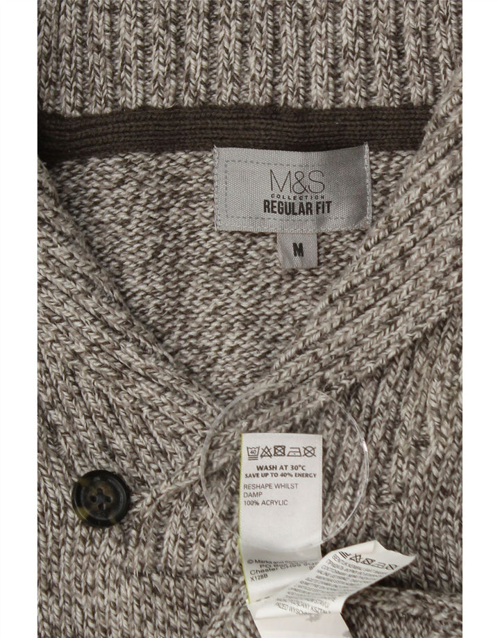 Marks & Spencer Herren-Pullover mit Schalkragen, Mittelgrau meliert