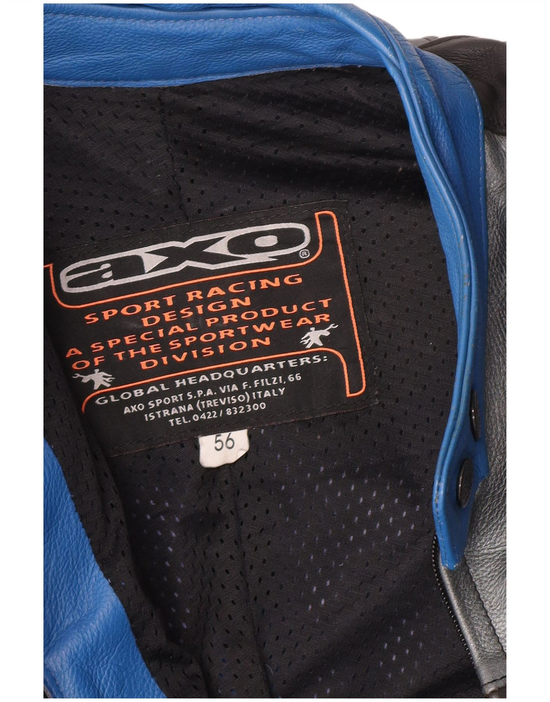 AXO Herren-Overall aus Leder mit Racer-Grafik, IT 56 2XL, blaues Colourblock-Leder