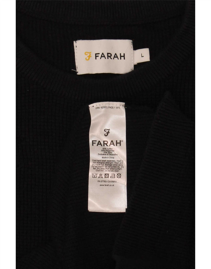 Farah Herren-Pullover mit Rundhalsausschnitt, groß, aus schwarzer Baumwolle