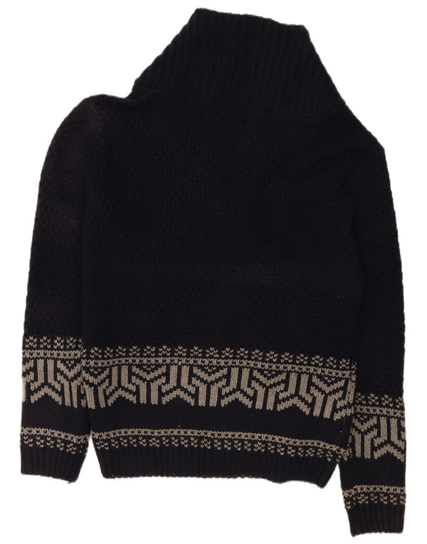 Vintage Herren Schalhals-Cardigan-Pullover XL Marineblau geometrisch