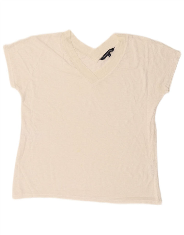 French Connection Damen Crop T-Shirt Top UK 10 Small Off White Linen