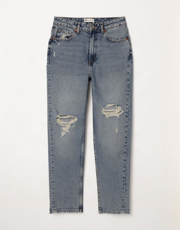 Zara Damen Distressed High Waist Jeans EU 38 Small W28 L27 Blaue Baumwolle