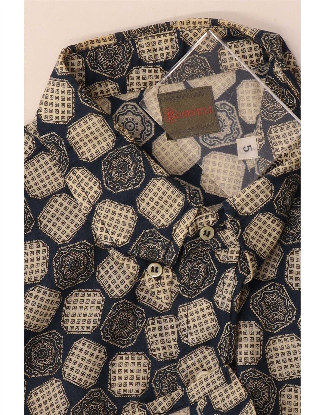 Boneville Herren-Kurzarmhemd, groß, blau, geometrisch