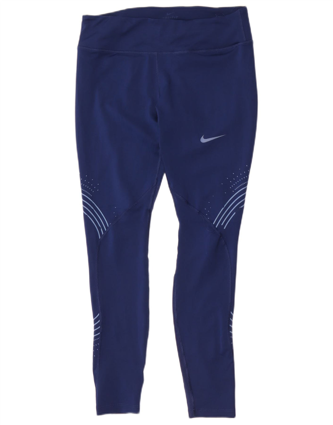 Nike Womens Dri Fit Leggings UK 14 Large Marineblaues geometrisches Polyester