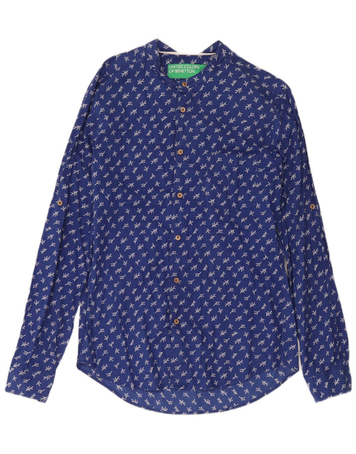 Benetton Herrenhemd XS Blau geblümt