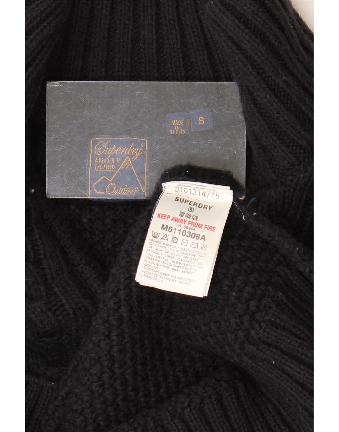Superdry Herren-Pullover mit Reißverschluss am Kragen, Größe S, Schwarz, Acryl