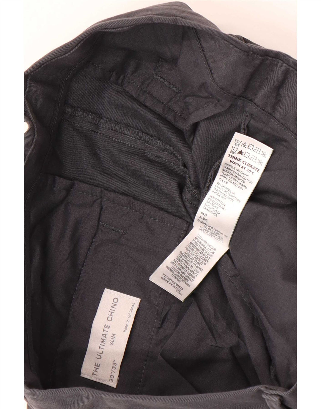 Marks & Spencer Slim Chino-Hose für Herren, W30 L33, graue Baumwolle