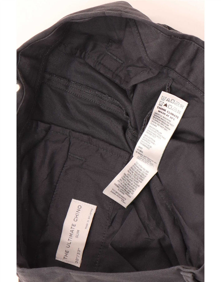 Marks & Spencer Slim Chino-Hose für Herren, W30 L33, graue Baumwolle