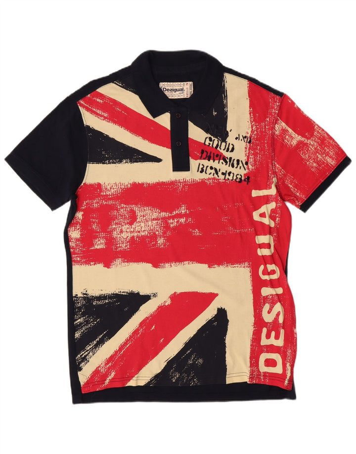 DESIGUAL Herren-Poloshirt mit Grafik, groß, marineblau, Colourblock-Baumwolle