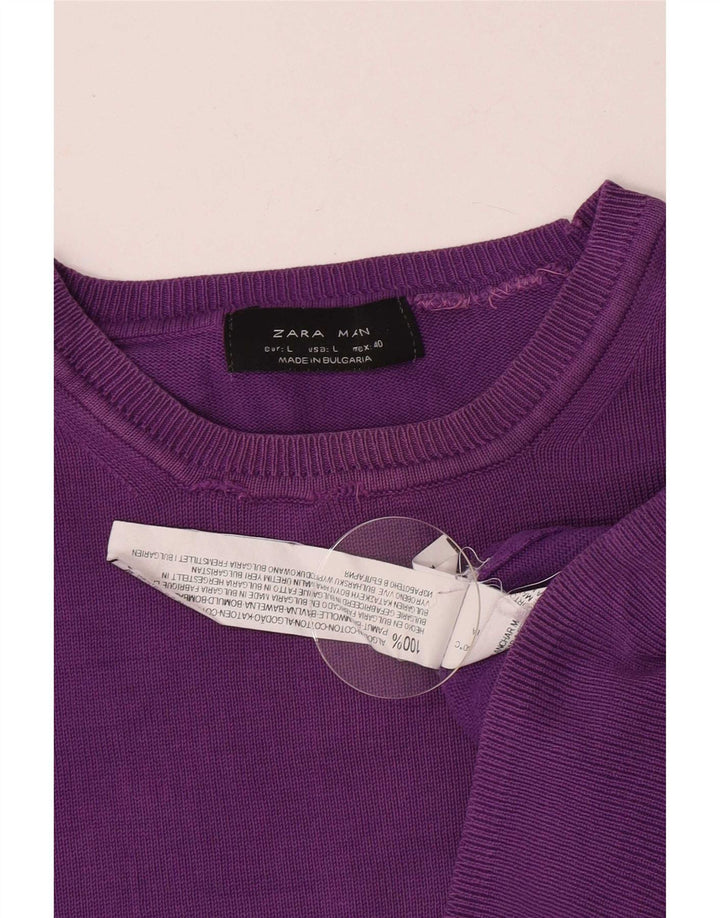 Zara Herren-Pullover mit Rundhalsausschnitt, Größe L, Lila, Baumwolle